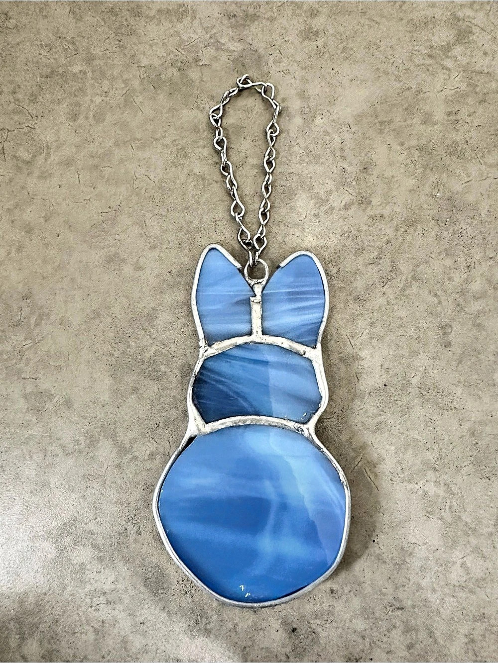 Hand Crafted Stained Glass Blue Bunny Sun-catcher 5 inch